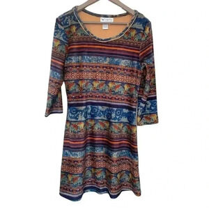 Papillon  brightly coloured dress w 3/4 sleeves, soft velvety feel